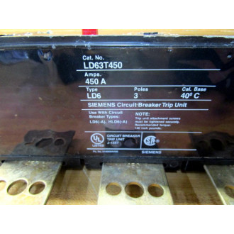 Siemens LD63T450 Circuit Breaker Trip Unit WFaceplate Damage - Used