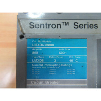 Siemens LMXD63B800 800A Circuit Breaker LMXD63B800L - Used