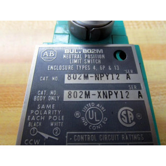 Allen Bradley 802M-NPY12 Limit Switch 802MNPY12 Series A - Used