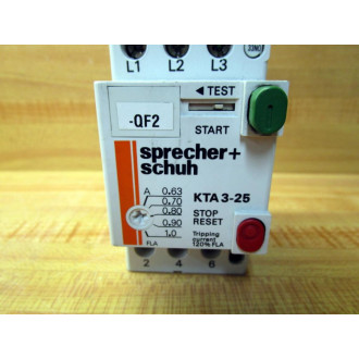 Sprecher + Schuh KTA3-25-1A Motor Starter Protector KTA3251A QF2 - Used