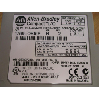 Allen Bradley 1769-OB16P Output Module 1769-0B16P Ser.B wo Cover - Used