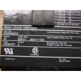 Siemens CED63A010 Motor Circuit Interrupter W Cracked Housing - Used