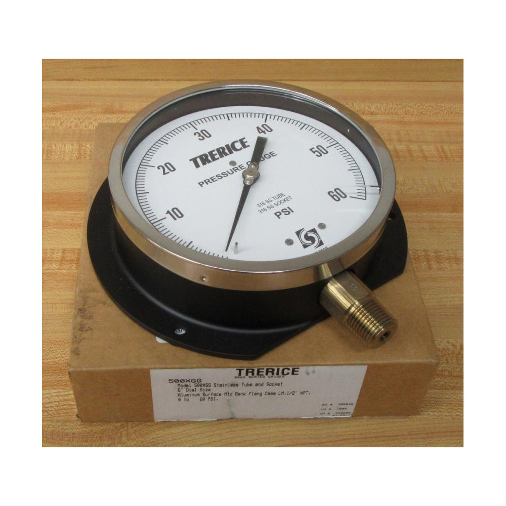 Trerice 500XGG Pressure Gauge 6" W Cracked Glass 0-60 PSI