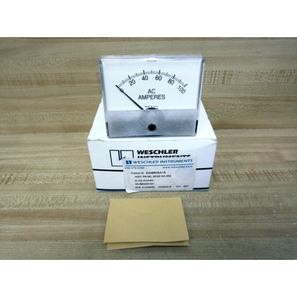 Weschler Instruments 644B638A15 3.5" 2020 Analog Panel Meter 0-100ACA5A Weschler Instruments 644B638A15 3.5" 2020 Analog Panel Meter 0-100ACA5A