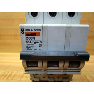 Merlin Gerin C60N-30A Square D Breaker C60N-3P-30A-D 60198 Schnieder - Used