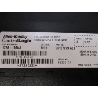 Allen Bradley 1756-IT6IA ControlLogix Analog Input Module 1756IT6I A Rev.M01