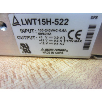 Nemic-Lambda LWT15H-522 ACDC Open Frame Power Supply LWT15H522 - Used