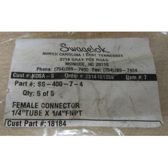 Swagelok SS-400-7-4 Conector SS40074 (Pack of 5)