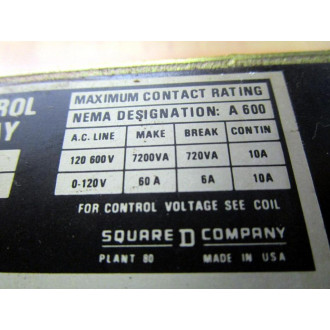 Square D 8501 L0-40 Control Relay 8501 LO-40 Ser. AMK - Used
