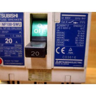 Mitsubishi NF100-SWU3020 Circuit Breaker NF100SWU Cracked Housing - Used