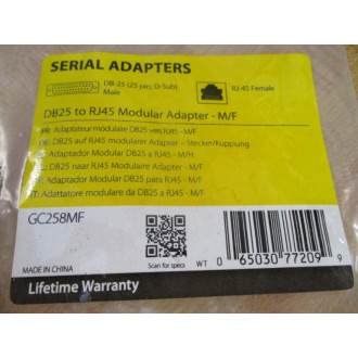 StarTech GC258MF Serial AdaptersDB25 to RJ45 Modular Adapter MF