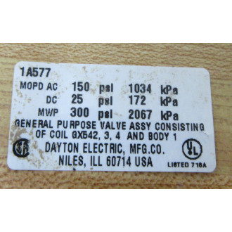 Dayton 1A577 Solenoid Valve - New No Box
