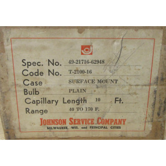 Johnson Service Company T-2100-16 Temperature Gauge T210016