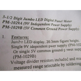 C & C PM-1029B 3.5 Digit Jumbo LED Digital Panel Meter PM1029B