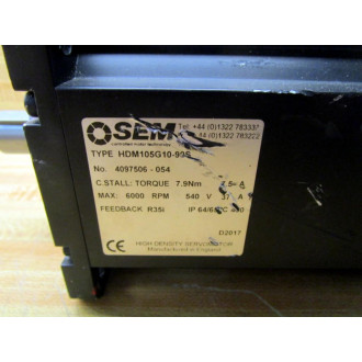 SEM HDM105G10-90S Servo Motor 4097506-054 6000 RPM - Used