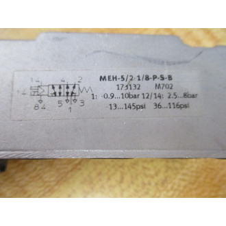 Festo MEH-52-18-P-S-B 173132 Valve MEH5218PSB wo Coil - Used