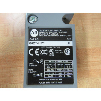 Allen Bradley 802T-HP1 Oiltight Limit Switch 802THP1 Body Only - New No Box