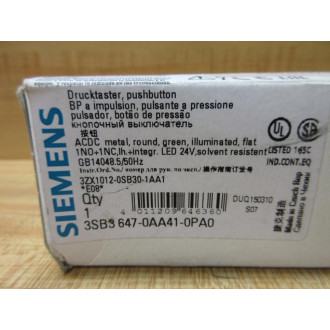 Siemens 3SB3647-0AA41-0PA0 Green 3SB36470AA410PA0 Complete