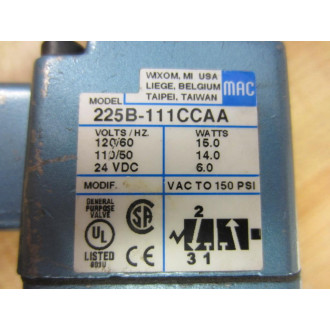 MAC 225B-111CCAA Solenoid Valve 225B111CCAA - Used