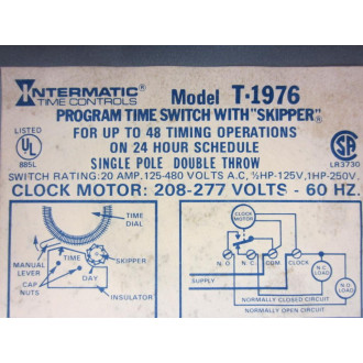Intermatic T-1976 24-Hour Mechanical Time Switch wSkip-A-DayT1976 - Used