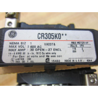 General Electric CR305K0 GE Magnetic ContactorStarter CR305KO - Used