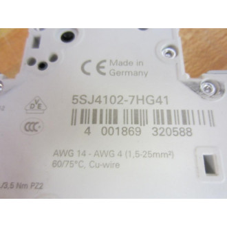 Siemens 5SJ4102-7HG41 2A Mini.Circuit Breaker 5SJ41027HG41 (Pack of 2) - Used