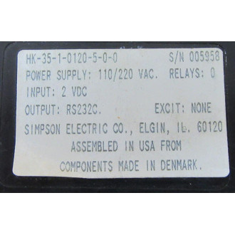 Simpson Electric Company HK-1-0120-5-0-0 Panel Meter HK10120500 - Used