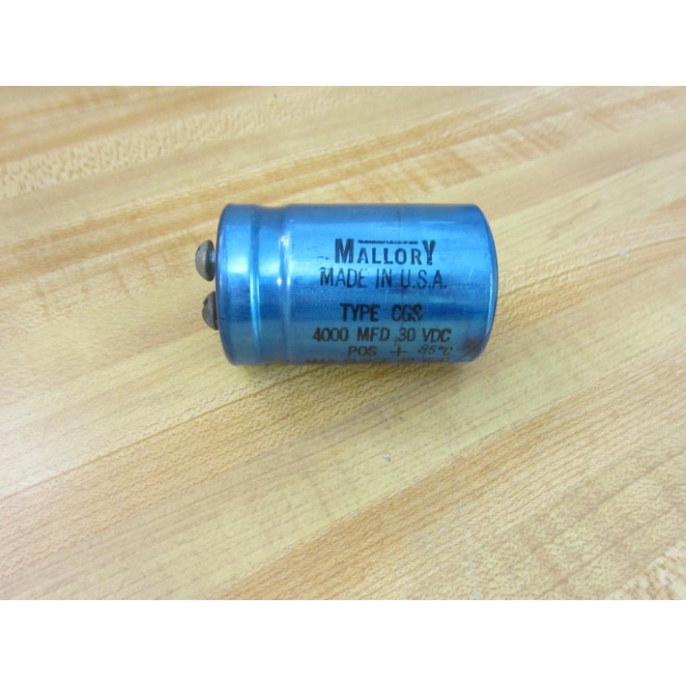 Mallory 20-97603 Type CGS Capacitor 2097603 4000 MFD 30 VDC - Used Mallory 20-97603 Type CGS Capacitor 2097603 4000 MFD 30 VDC - Used