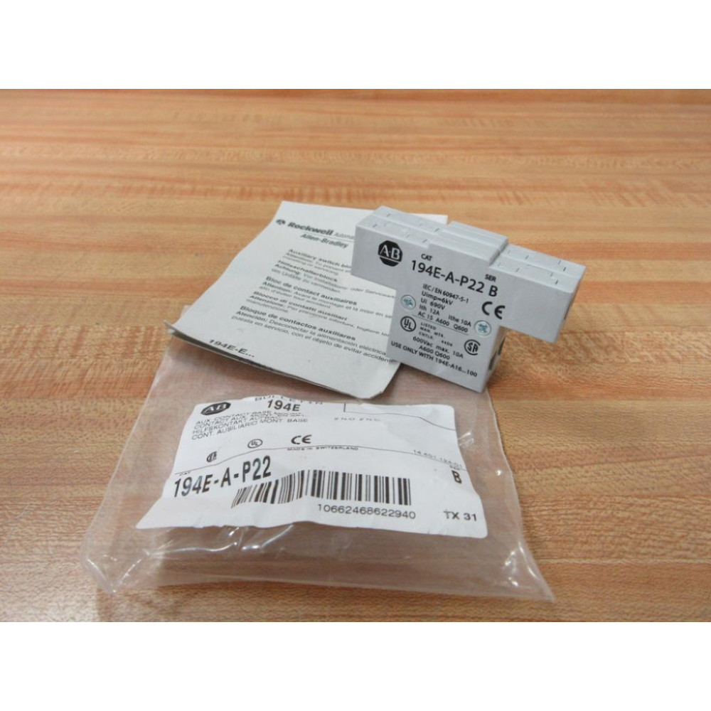 Allen Bradley 194E-A-P22 Auxiliary Contact 194EAP22 Allen Bradley 194E-A-P22 Auxiliary Contact 194EAP22