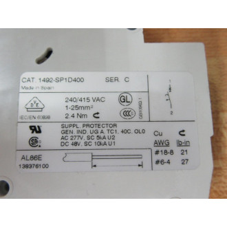 Allen Bradley 1492-SP1D400 40A Miniature Circuit Breaker 1492SP1D400