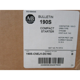 Allen Bradley 190S-CNEJ1-DC16C Compact Starter 190SCNEJ1DC16C