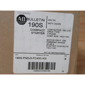 Allen Bradley 190S-FNDJ3-FC45C-KN Compact Starter 190SFNDJ3FC45CKN