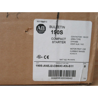 Allen Bradley 190S-ANEJ2-CB63C-KN-S11 Compact Starter 190SANEJ2CB63CKNS11