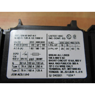 Siemens 3RT1045-3AL20 Contactor 3RT10453AL20