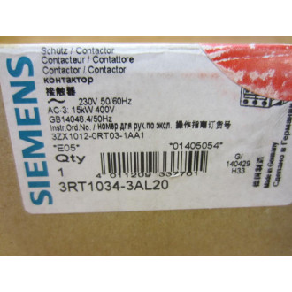 Siemens 3RT1034-3AL20 3P Power Contactor 3RT10343AL20