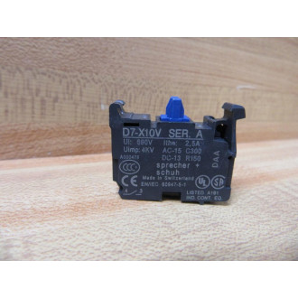 Sprecher + Schuh D7-X10V Contact Block D7X10V WMounting Latch - New No Box