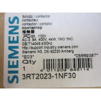 Siemens 3RT2023-1NF30 Power Contactor 3RT20231NF30