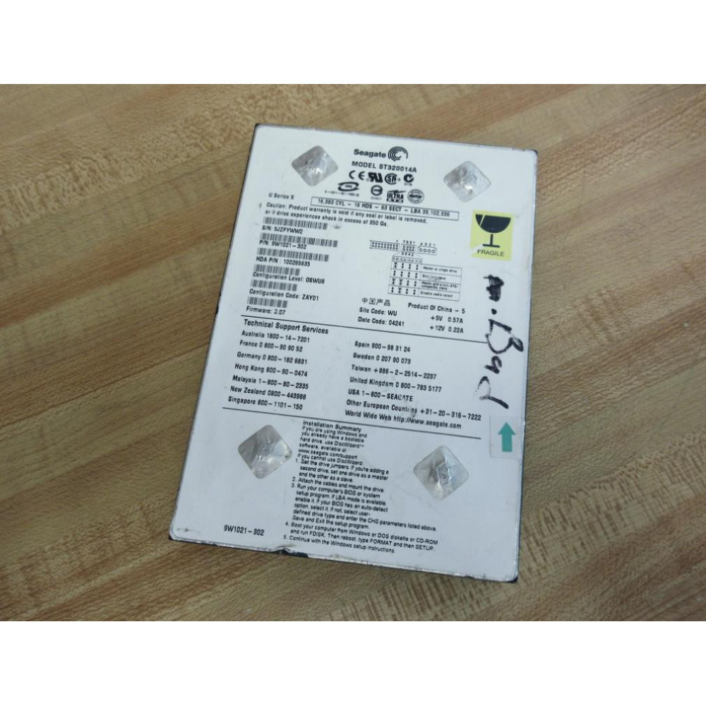 Seagate 9W1021-302 3.5" HDD ST320014A Non-Refundable - Parts Only Seagate 9W1021-302 3.5" HDD ST320014A Non-Refundable - Parts Only