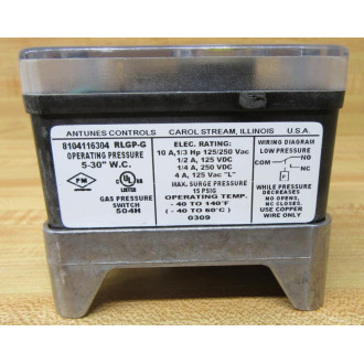 Atunes Controls 8104116304 Gas Pressure Switch - New No Box