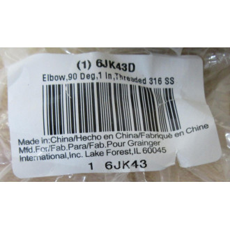 Grainger 6JK43 Elbow Fitting 6JK43D (Pack of 3) - New No Box