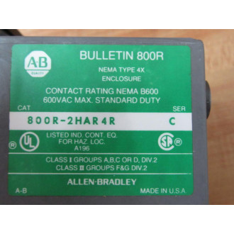 Allen Bradley 800R-2HAR4R Pushbutton Station 800R2HAR4R