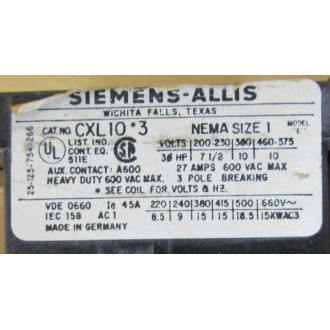 Siemens CXL10*3 Contactor CXL103 - New No Box