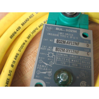 Allen Bradley 802M-AY12NF Pre-Wired Limit Switch 802MAY12NF
