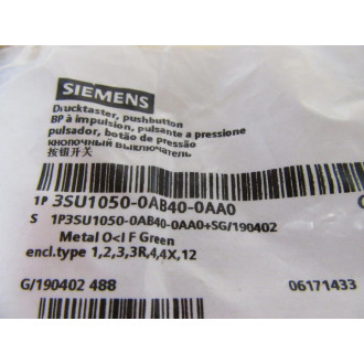 Siemens 3SU1050-0AB40-0AA0 Green 3SU10500AB400AA0