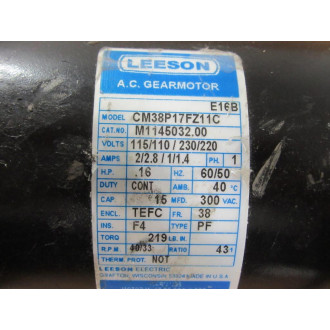 Leeson CM38P17FZ11C A.C. Gearmotor M1145032.00 - Used