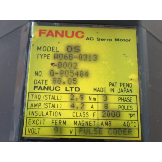 Fanuc A06B-0313-B002 Motor A06B0313B002 Pulse Coder wo Pulse Coder - Used
