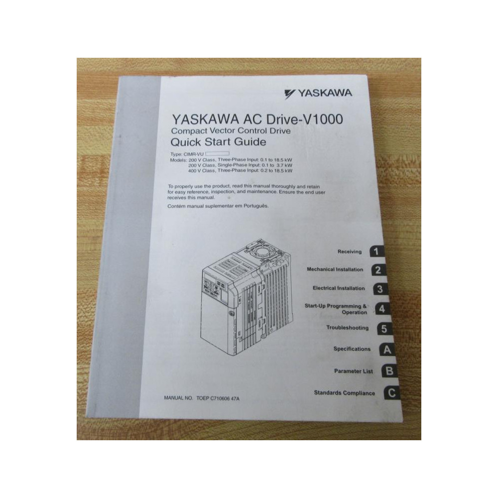 Yaskawa TOEP C710606 47A AC Drive-V1000 Manual - New No Box