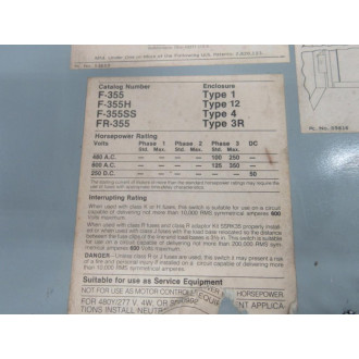 ITE F355 Enclosed Switch - Used