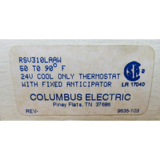 Columbus Electric RSV310LAAW Thermostat