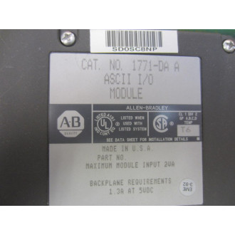 Allen Bradley 1771-DA ASCII  IO Module 1771DA Firmware Rev.C Ser. A